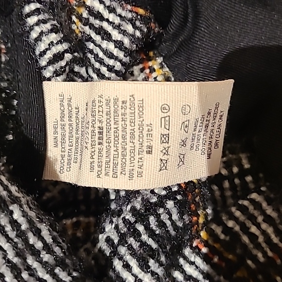 Free People tweed cropped jacket . Black and white with orange and mustard plaid - Picture 10 of 10